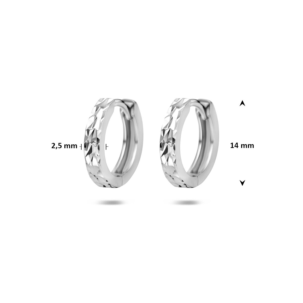 Oorbellen gediamanteerd zilver gerhodineerd 14 mm