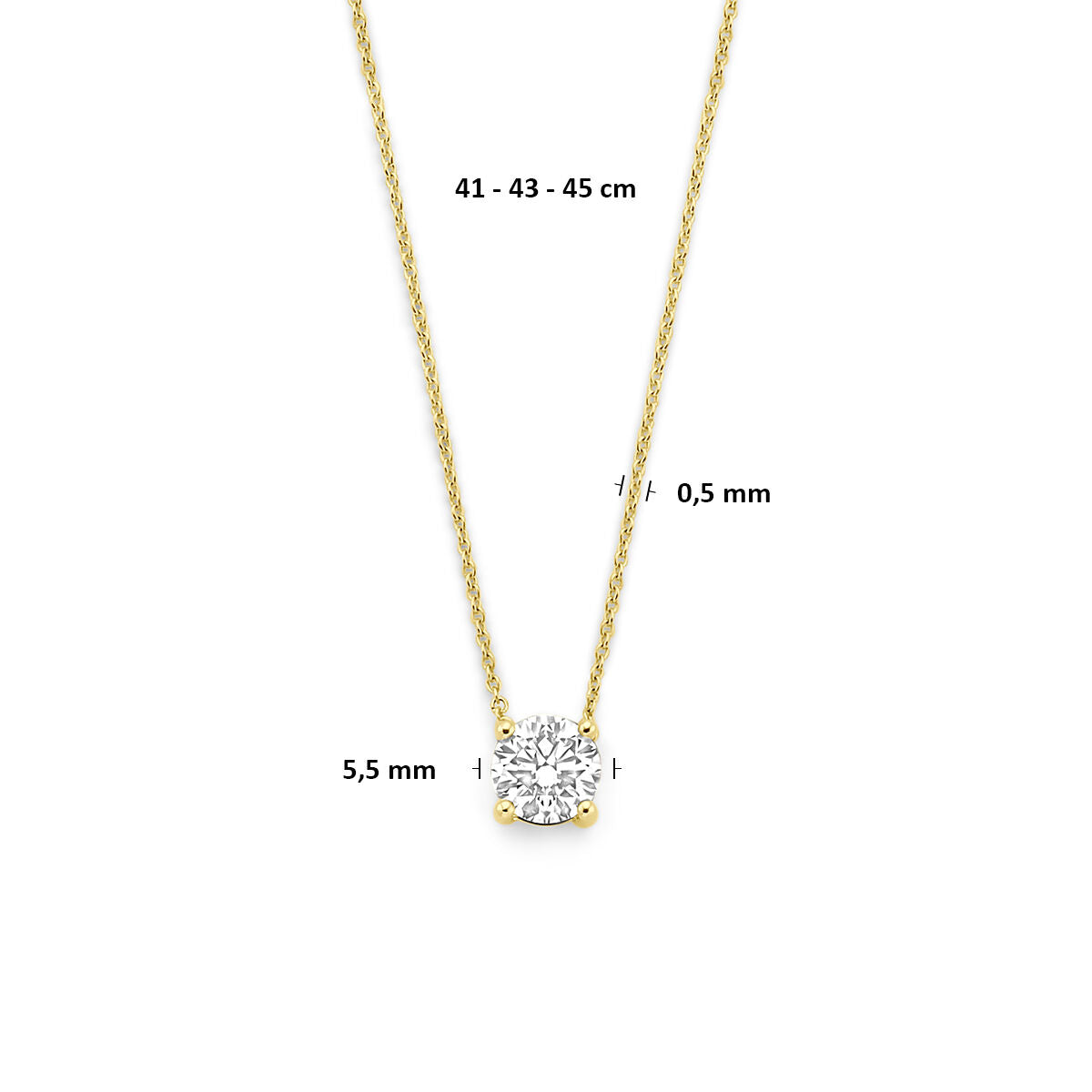 Collier lab grown diamant 0.50ct g vs 41 - 43 - 45 cm 14K geelgoud
