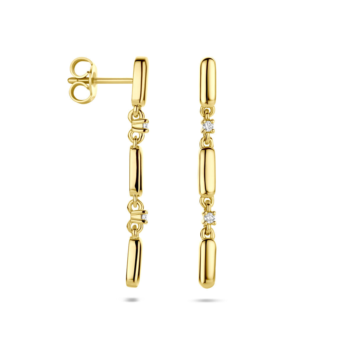 14K geelgouden oorhangers diamant 0.06ct 2x 0.03ct h si 32 mm - 4034621