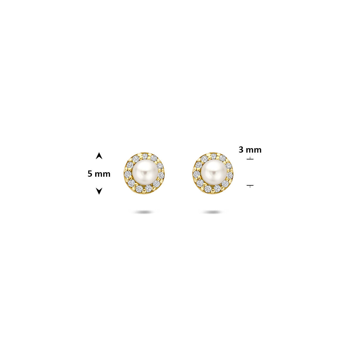 Fantasy Collection Oorbellen parel en zirkonia 5 mm 14K geelgoud