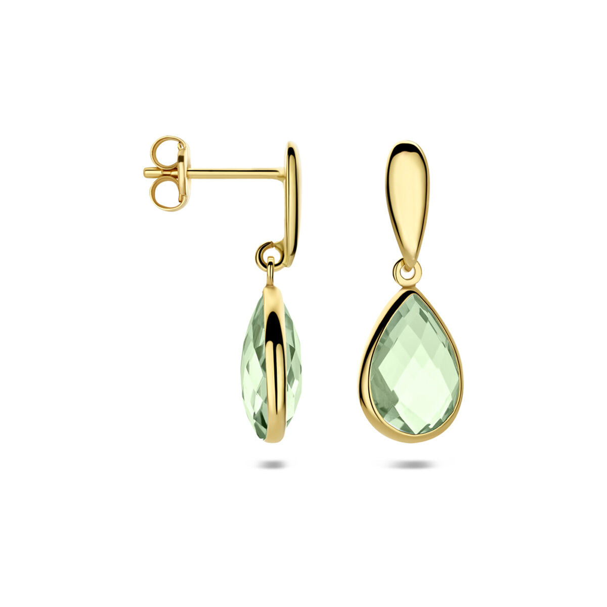 Oorhangers groen amethist 14K geelgoud 20 mm