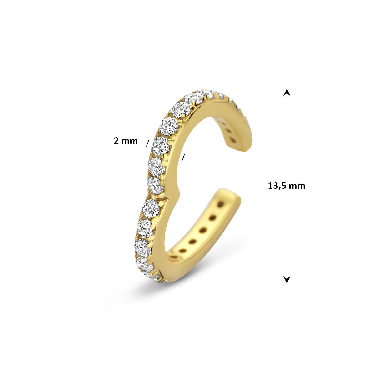 Fantasy Collection Ear cuff hartje zirkonia 13,5 mm zilver verguld oorbellen