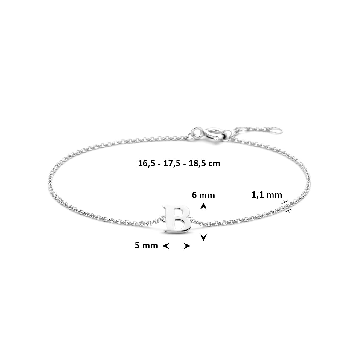 Armband letter B zilver gerhodineerd #Letter_B