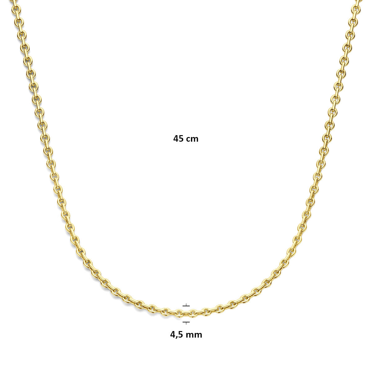 Fantasy Collection Collier anker massief 4,5 mm 45 cm Silgold (geel met zilverkern)
