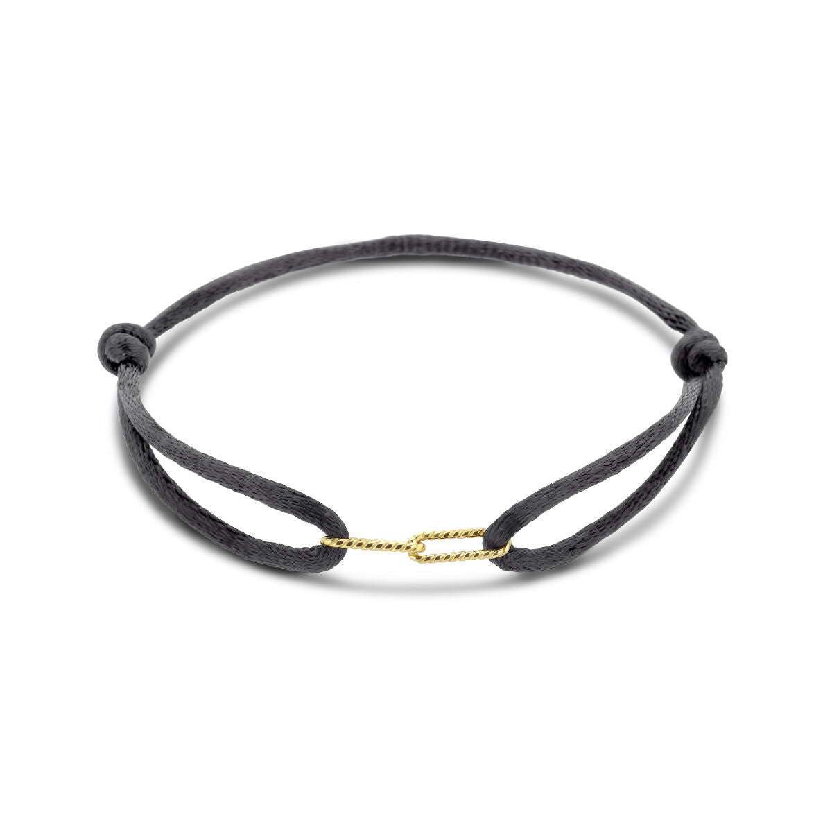 Armband satijn zwart 13 - 26 cm 14K goud met rubber/nylon/leer 3,5 x 20,5 mm – 4700297