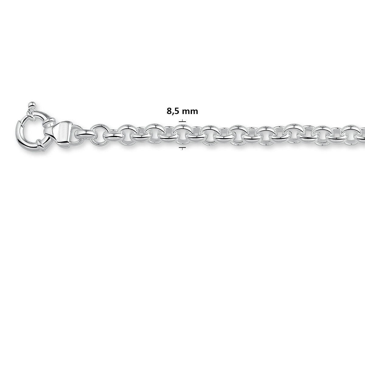 Jasseron 8,5 mm met groot veerslot zilver gerhodineerd