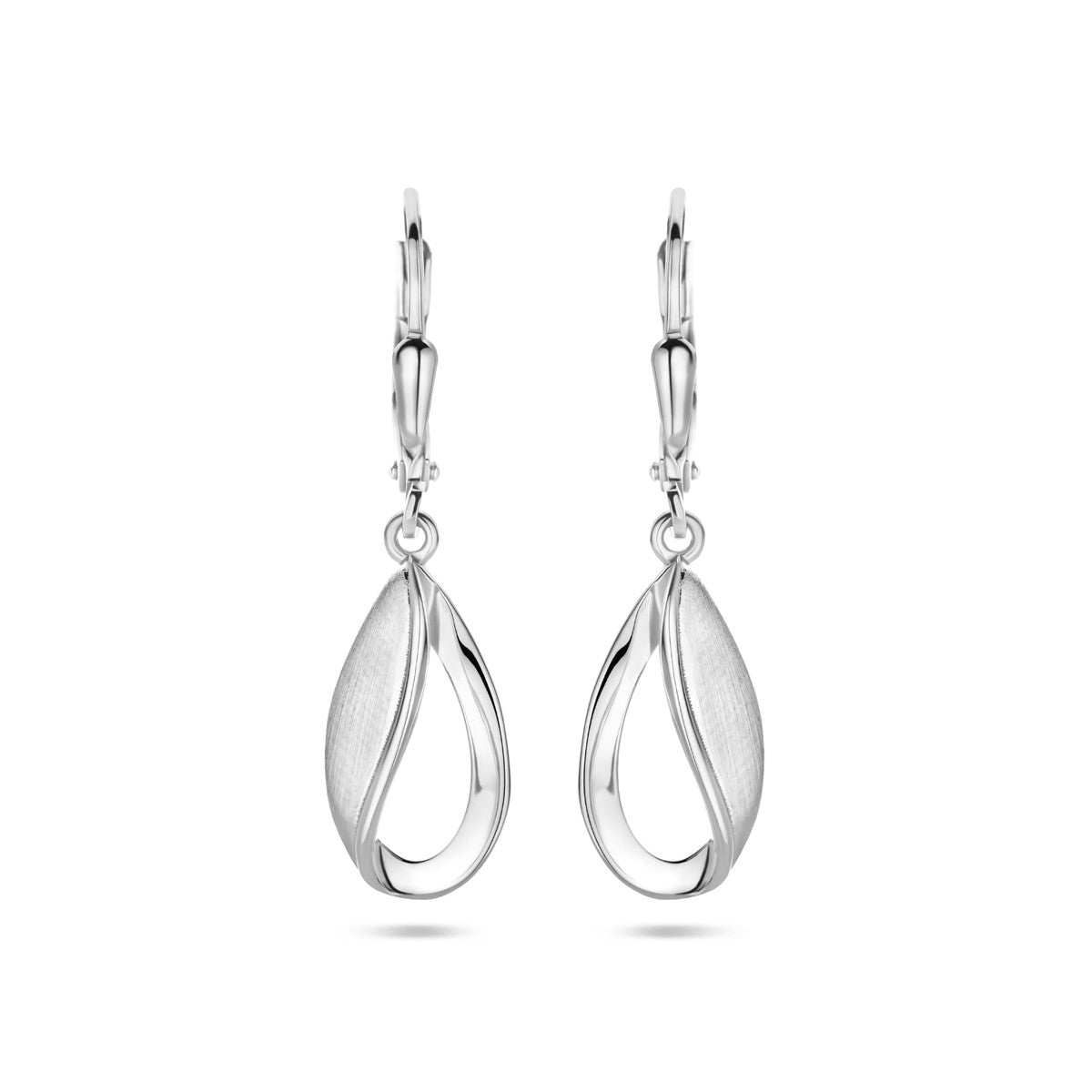 Fantasy Collection Hangende oorbellen druppel brisure haak poli/mat 33 mm zilver