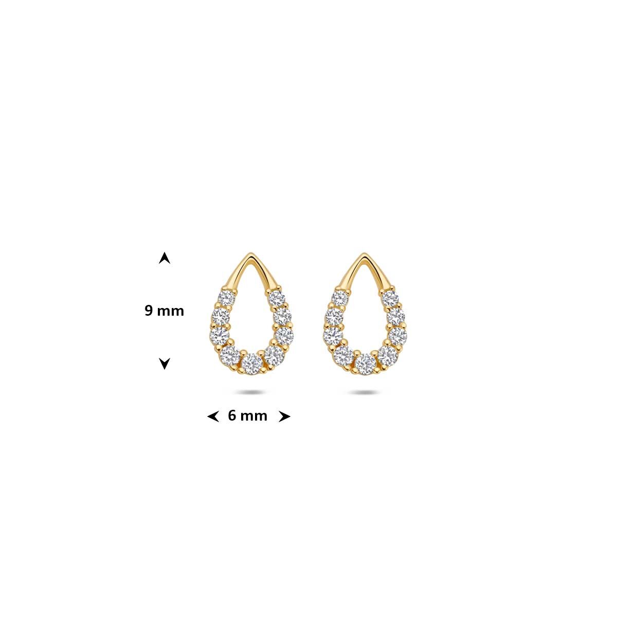Oorknoppen druppel zirkonia 9K geelgoud 9 mm