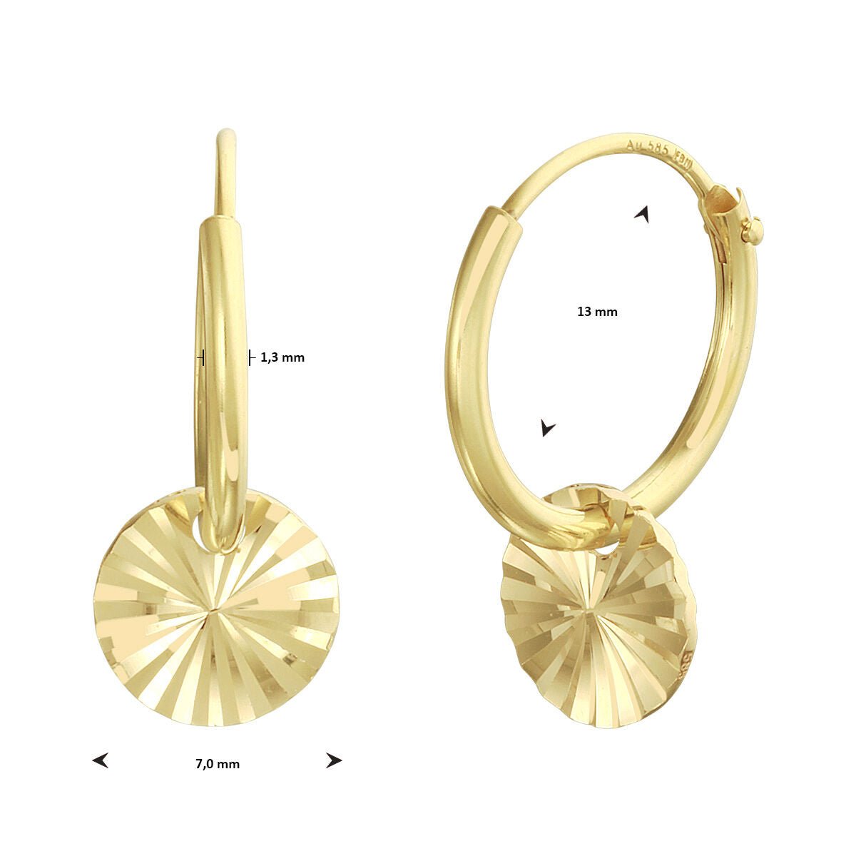 Fantasy Collection Oorbellen rondje gediamanteerd 14K geelgoud