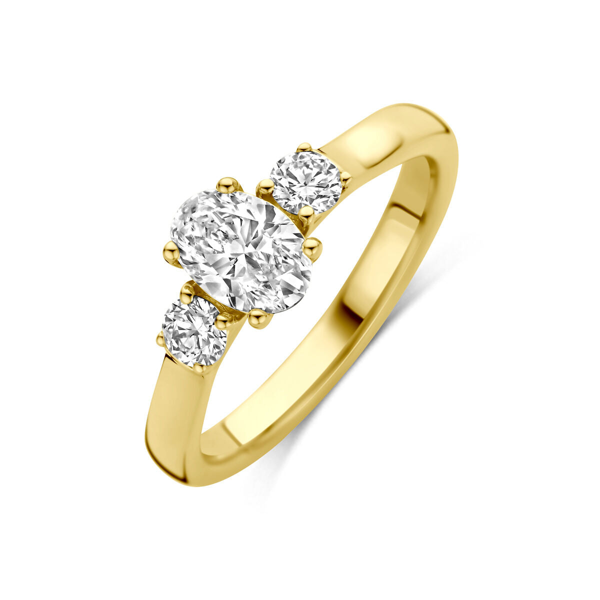 Ring trilogie lab grown diamant 0.99ct f vs 14K geelgoud
