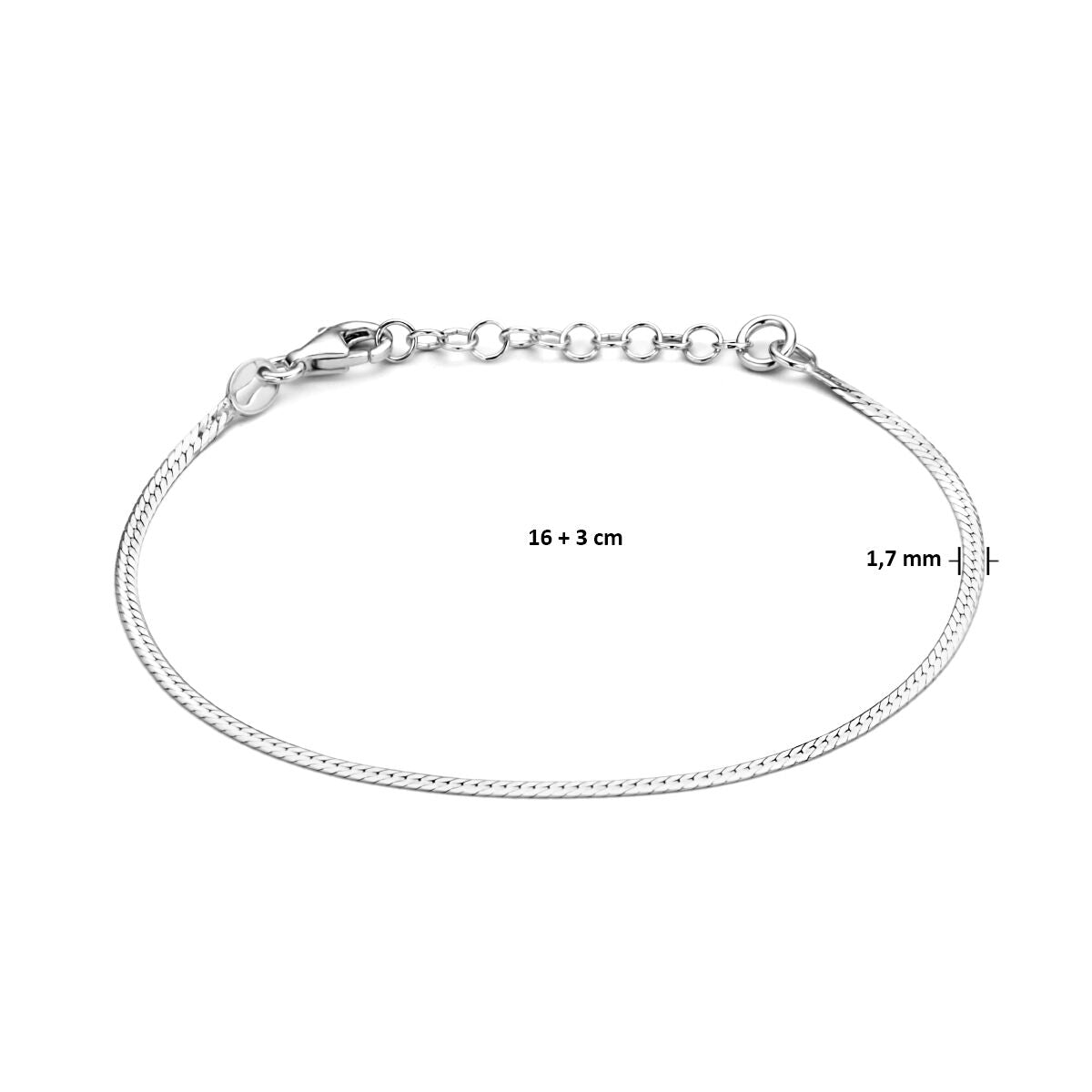 Fantasy Collection Armband slang plat 1,7 mm 16 + 3 cm zilver