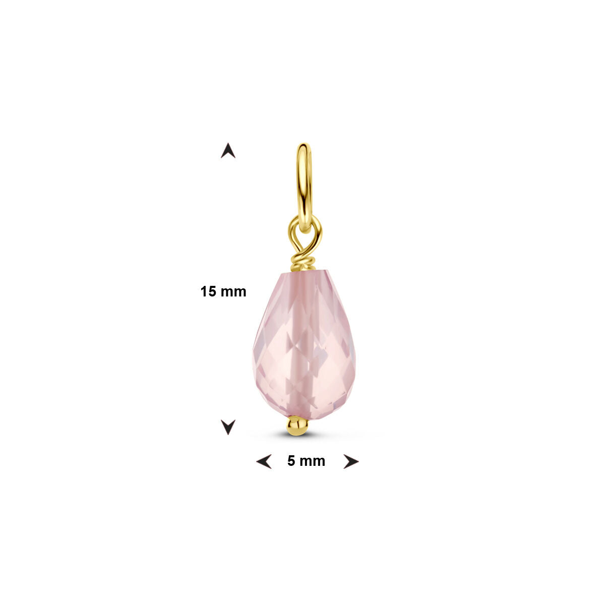 Fantasy Collection Hanger roze kwarts 15 mm 14K geelgoud