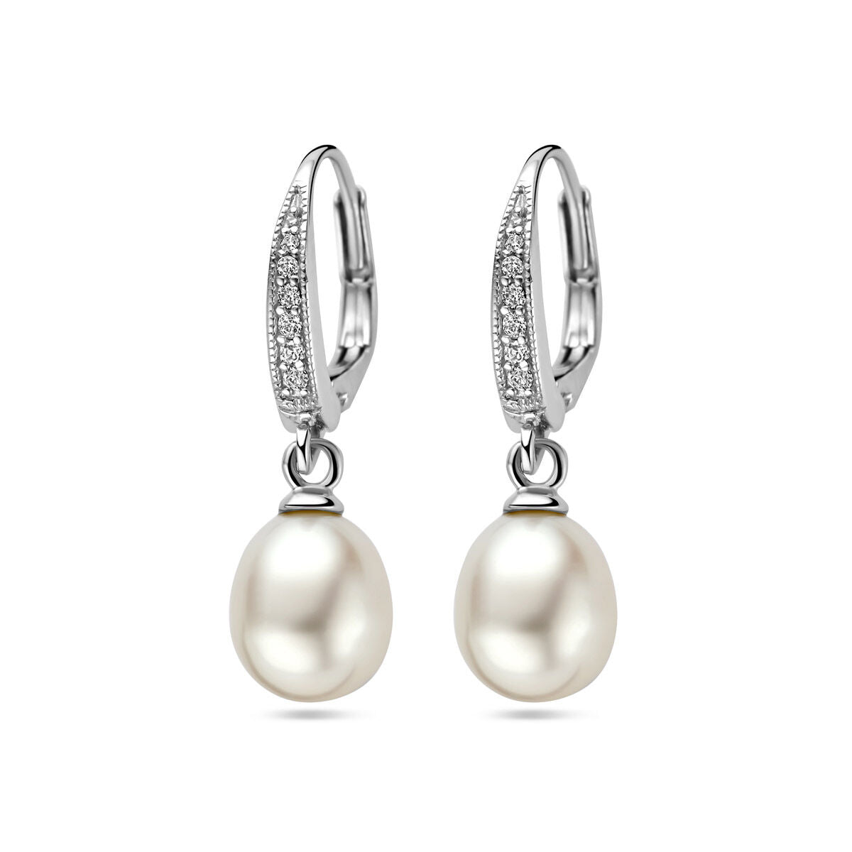 Oorhangers parel en zirkonia brisur haak 29 mm zilver
