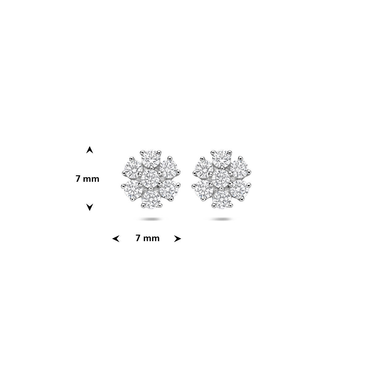 Fantasy Collection Oorbellen bloem zirkonia 7 mm zilver