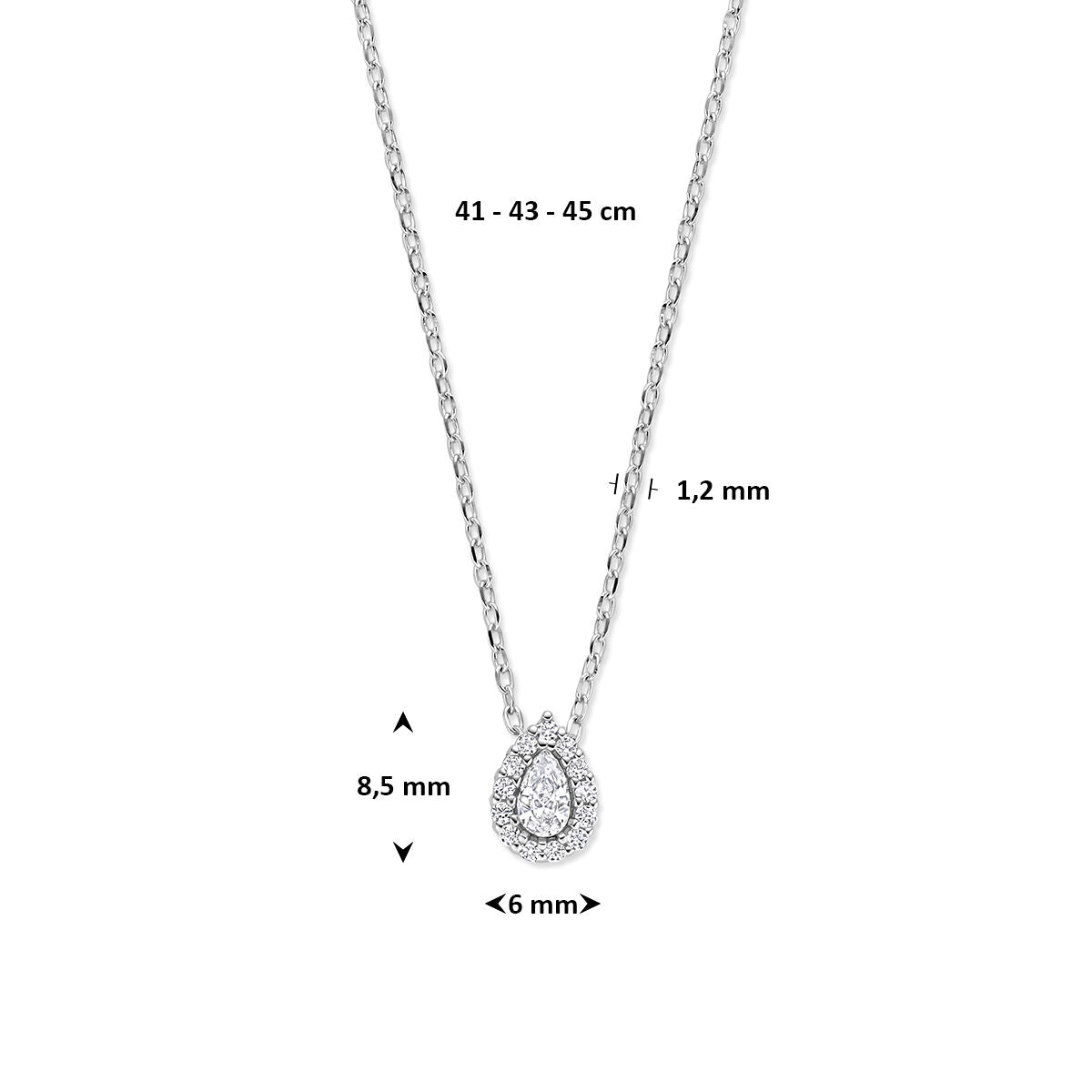 Fantasy Collection Collier zirkonia 41 - 43 - 45 cm zilver gerhodineerd