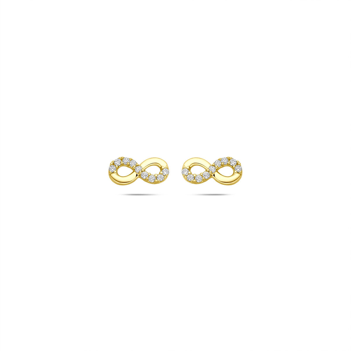 Fantasy Collection Oorbellen infinity zirkonia 4 mm 9K geelgoud