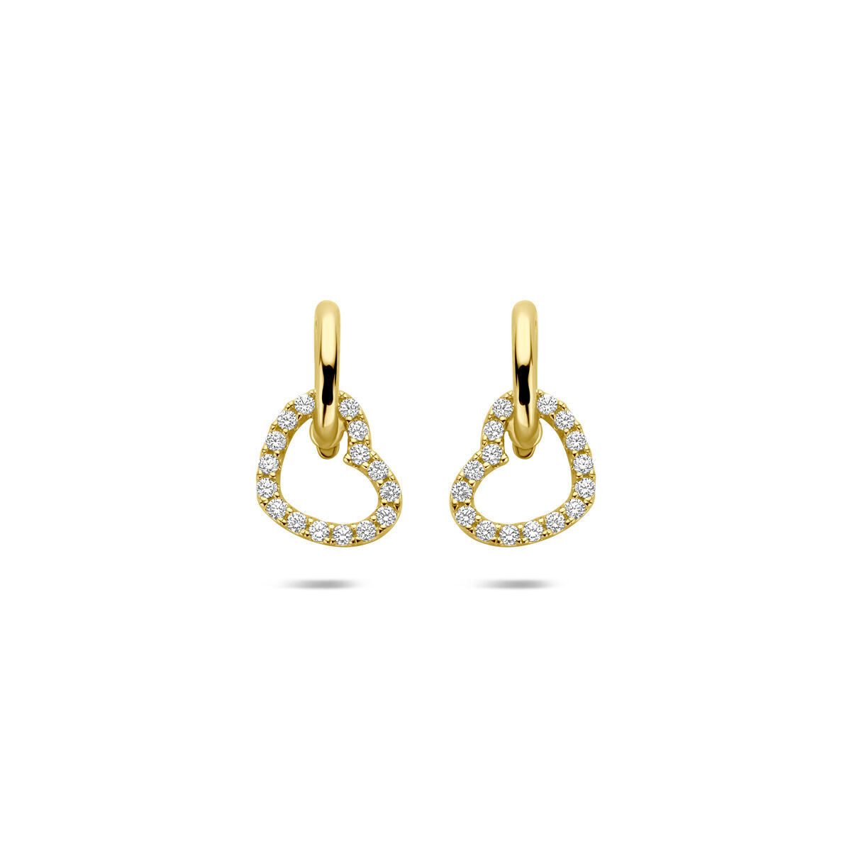 Fantasy Collection Hangende oorbellen hartje zirkonia 12 mm 14K geelgoud