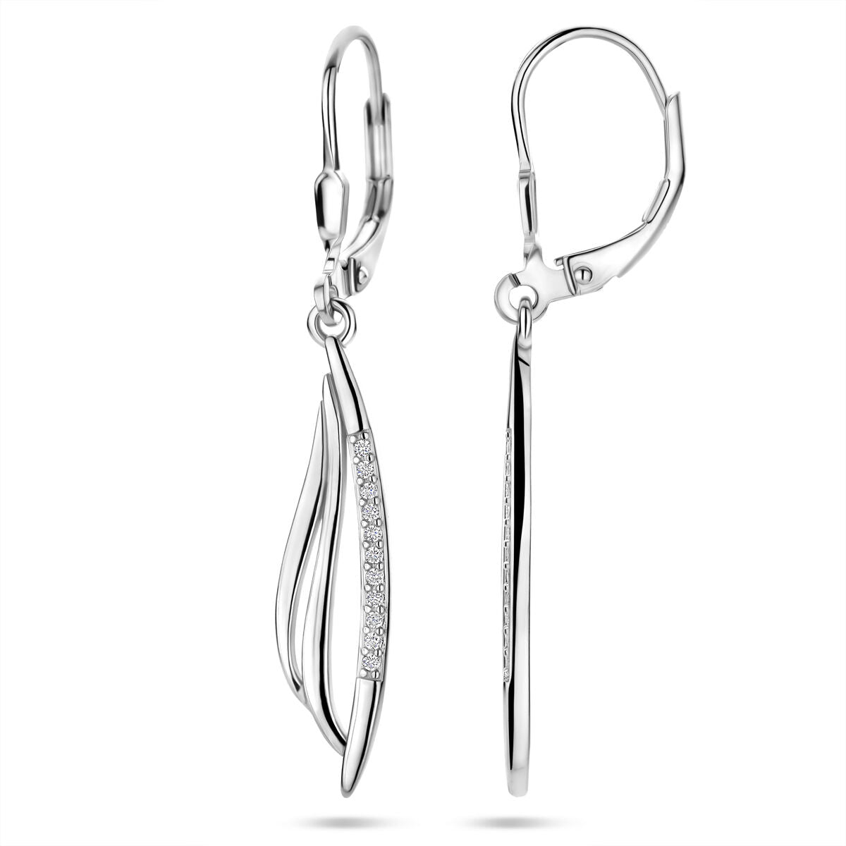 Zilveren gerhodineerde oorhangers zirkonia brisur haak 41 mm - 1341576