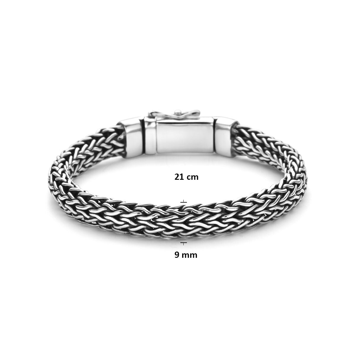 Armband oxi vossestaart 9 mm 21 cm zilver geoxideerd