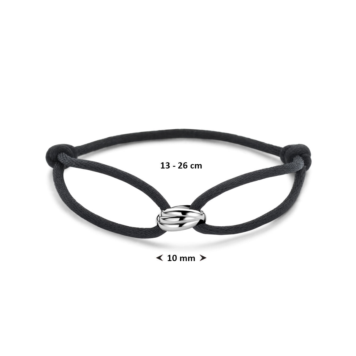 Fantasy Collection Armband satijn zwart 13 - 26 cm zilver