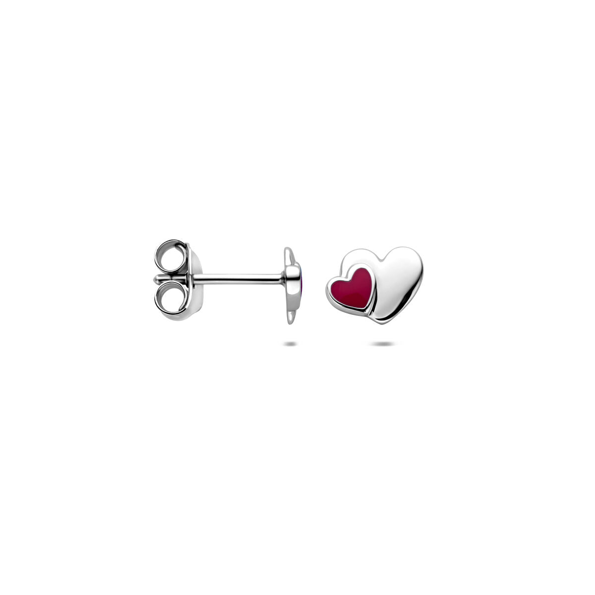 Fantasy Collection Oorbellen emaille hartje 6 mm zilver