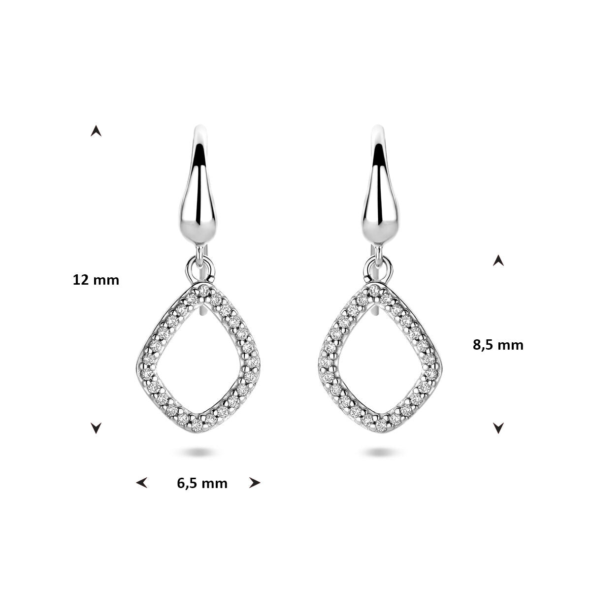 Zilveren gerhodineerde oorhangers ruit zirkonia franse haak 25 mm - 1341721