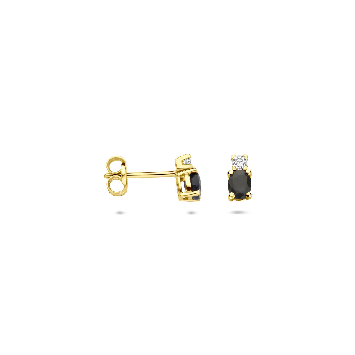 Fantasy Collection Oorbellen saffier en zirkonia 6 mm 14K geelgoud