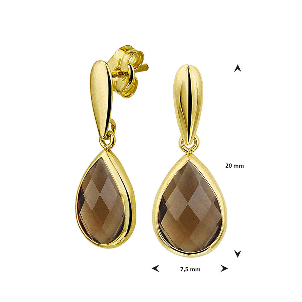 Fantasy Collection Hangende oorbellen rookkwarts 20 mm 14K geelgoud