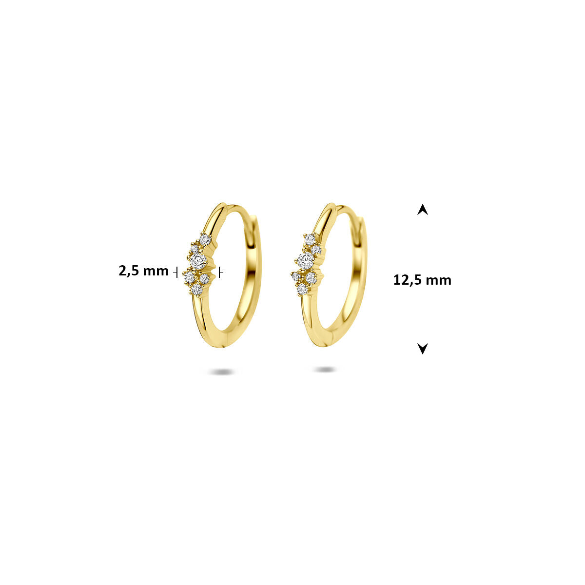 Klapoorringen zirkonia 9K geelgoud 12,5 mm