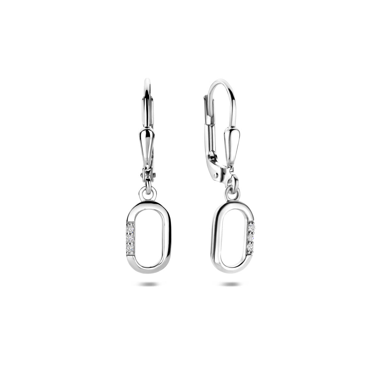 Zilveren gerhodineerde oorhangers zirkonia brisur haak 25 mm - 1341828