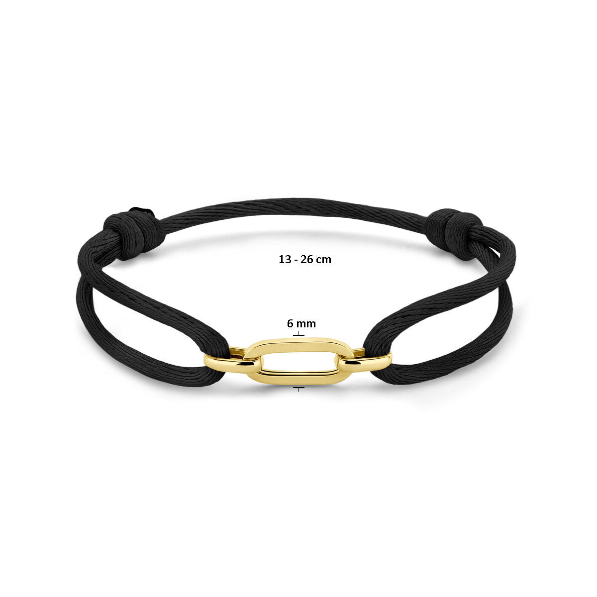 Fantasy Collection Armband satijn zwart 13 - 26 cm 14K goud met rubber/nylon/leer