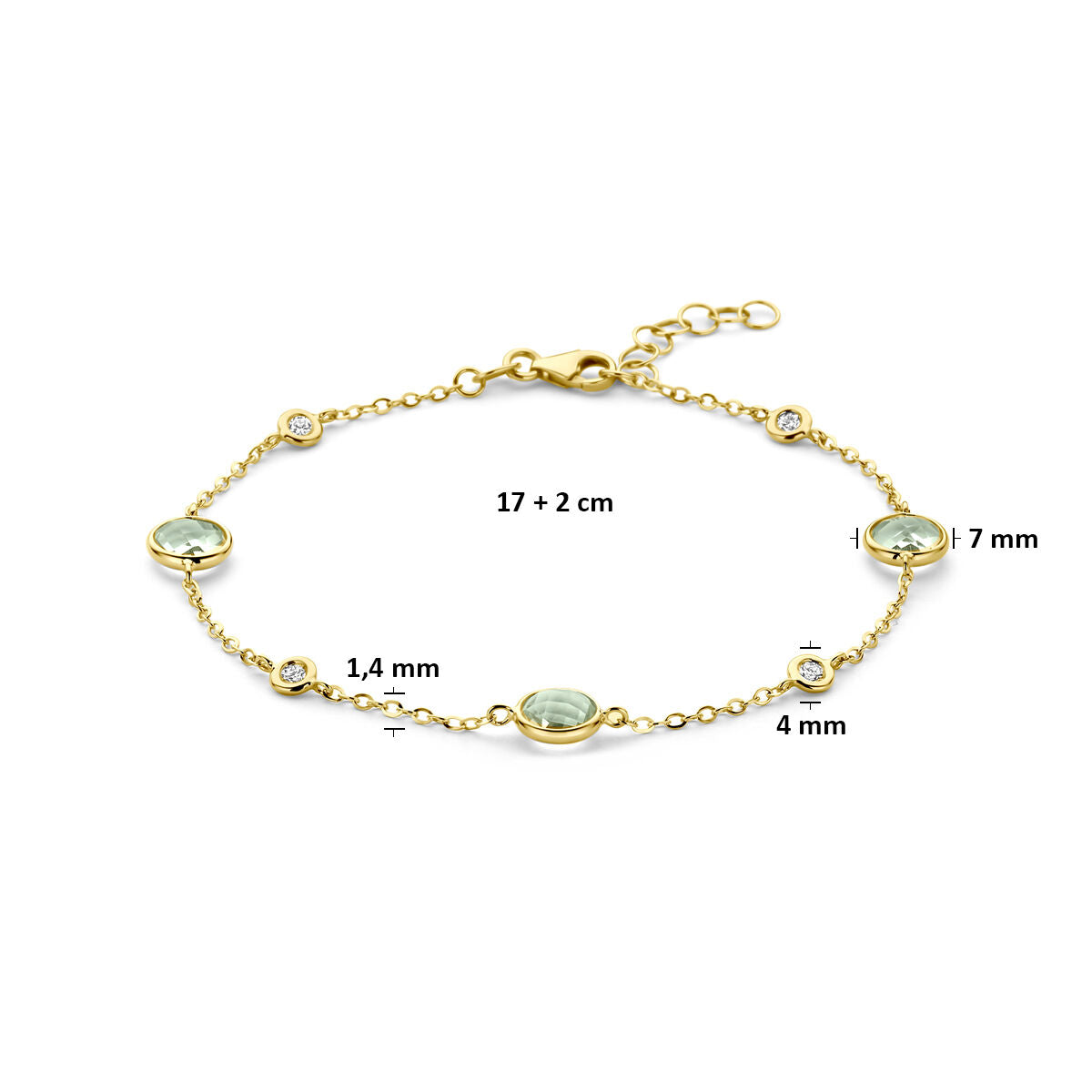 Armband groen amethist en diamant 0.20ct h si 14K geelgoud 17 + 2 cm