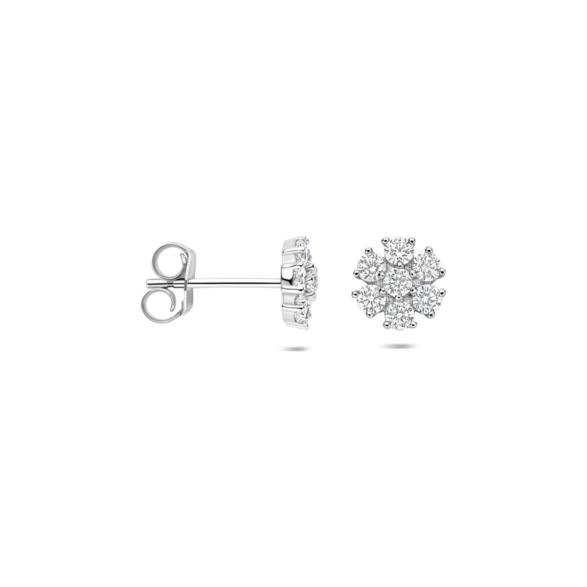 Fantasy Collection Oorbellen bloem zirkonia 7 mm zilver