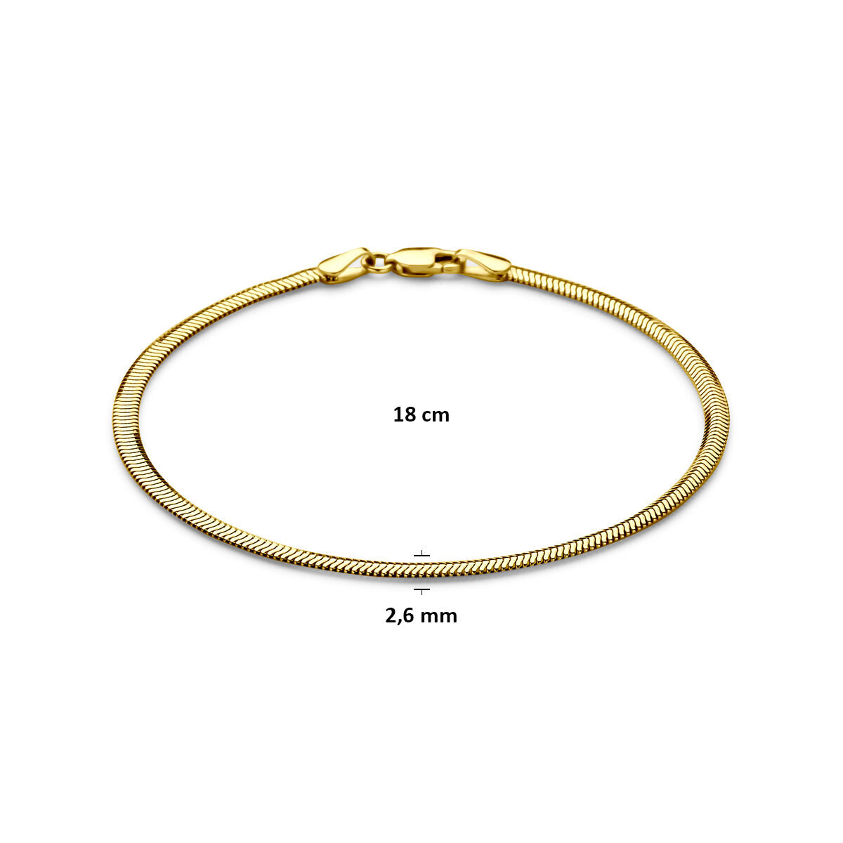 Fantasy Collection Slang plat (bol) 2,6 mm 14K geelgoud armband