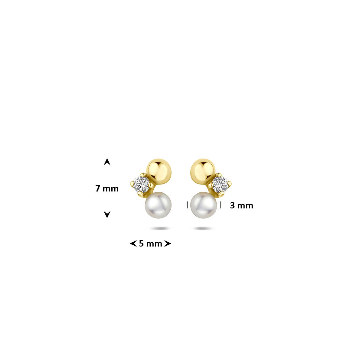 Oorknoppen parel en zirkonia 9K geelgoud 7 mm