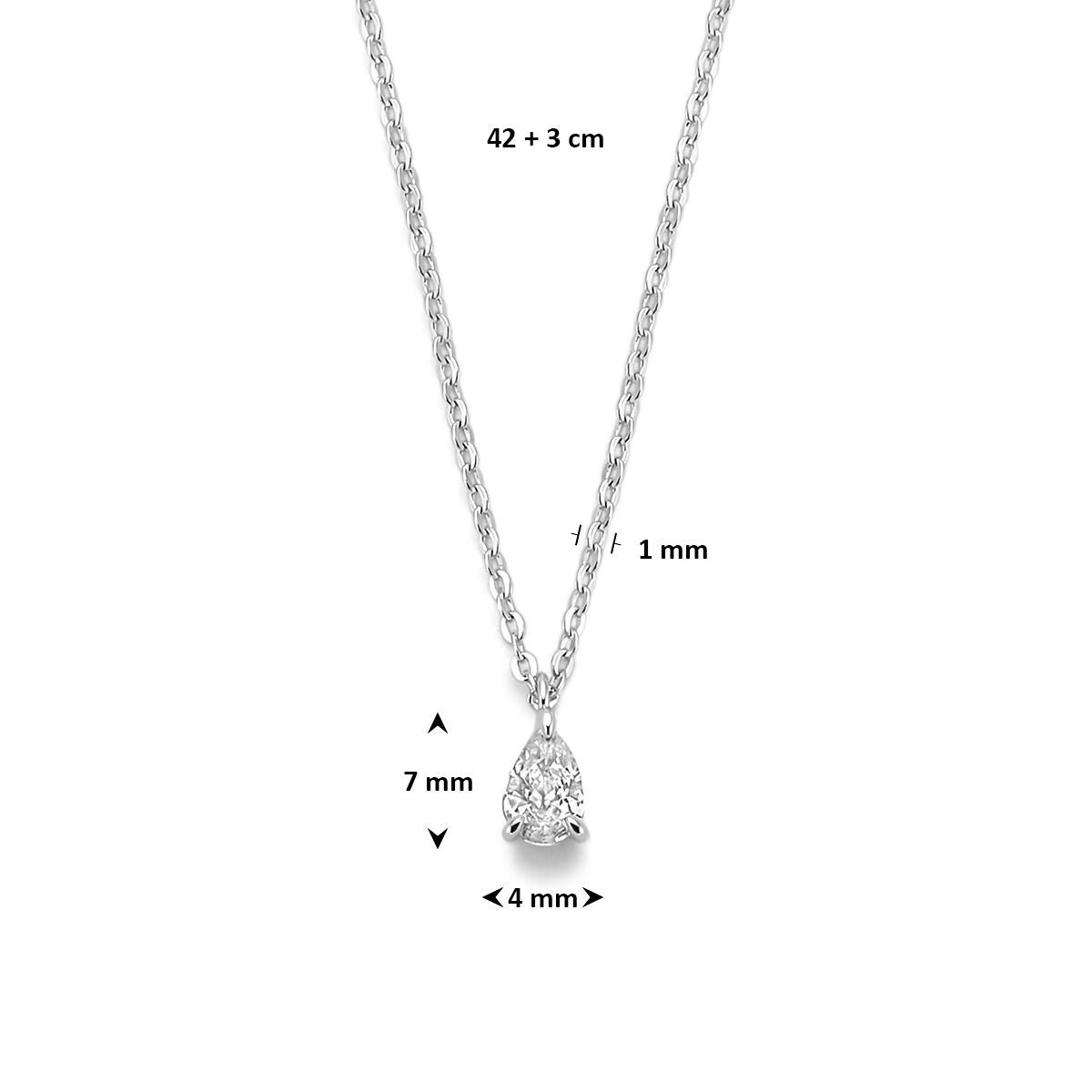 Fantasy Collection Collier zirkonia 42 + 3 cm zilver gerhodineerd