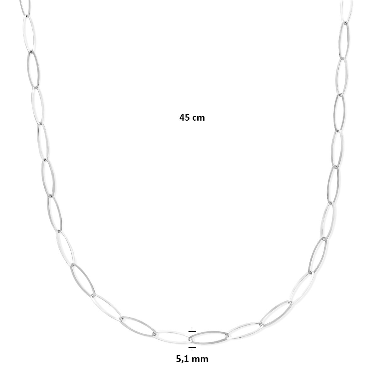 Fantasy Collection Collier anker 5,1 mm 45 cm zilver gerhodineerd