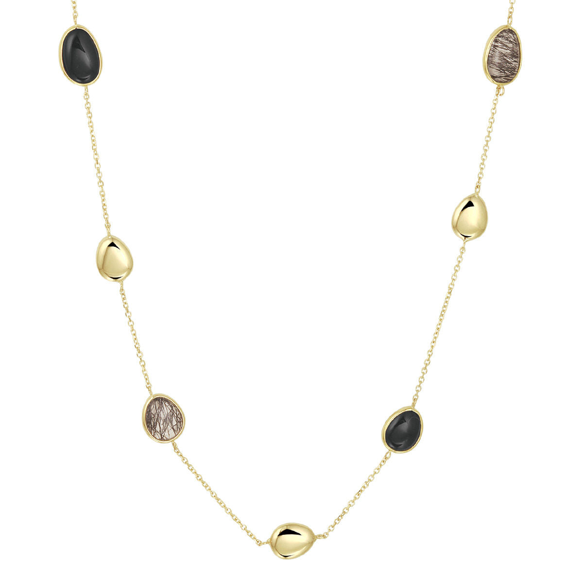 Fantasy Collection Collier zwart rutiel en onyx 42 - 45 cm 14K geelgoud