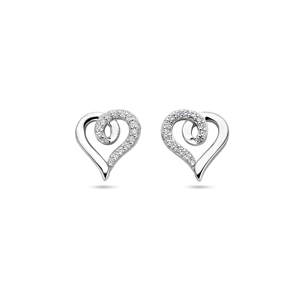 Fantasy Collection Oorbellen hart en zirkonia zilver