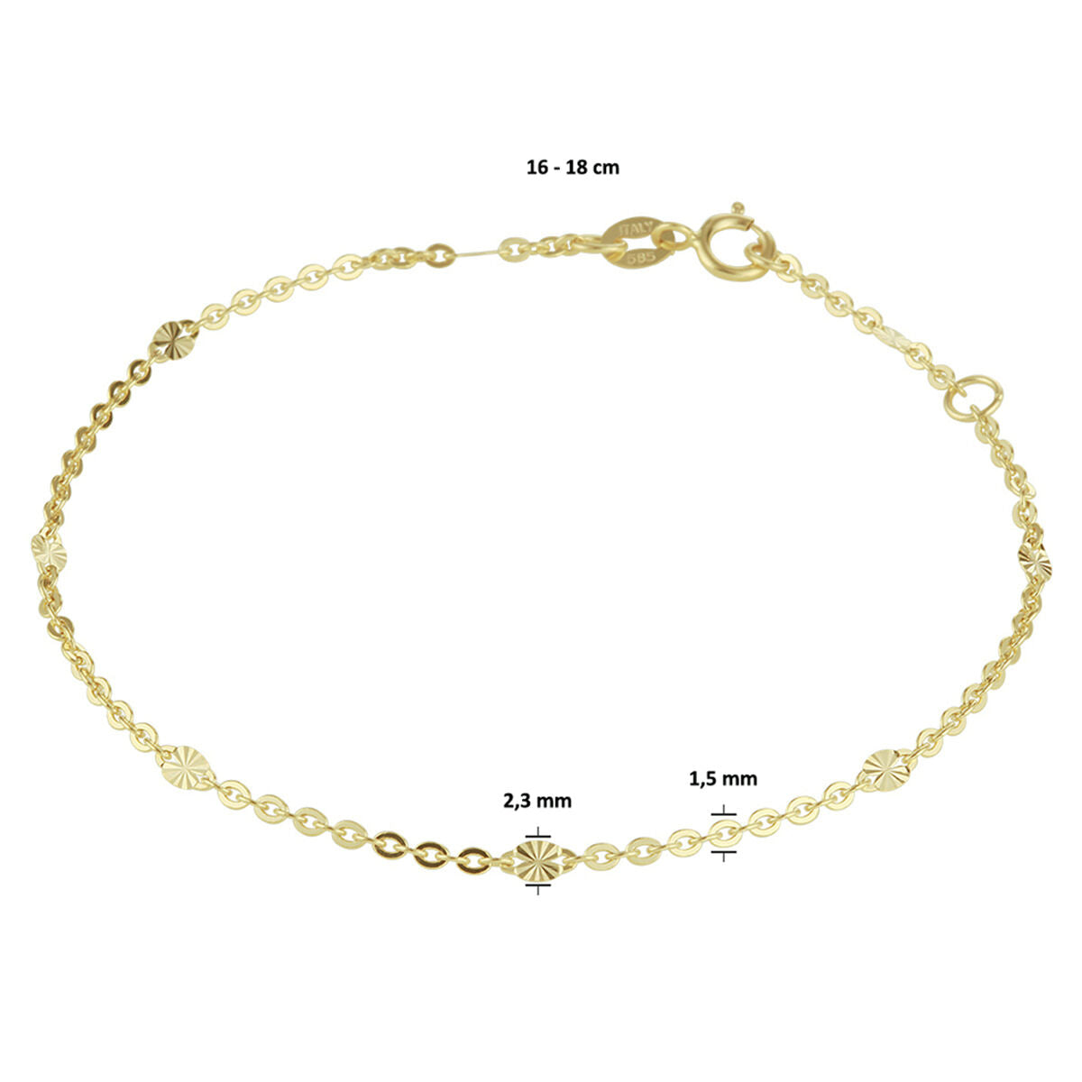 Fantasy Collection Enkelbandje 2,3 mm 24 - 26 cm 14K geelgoud