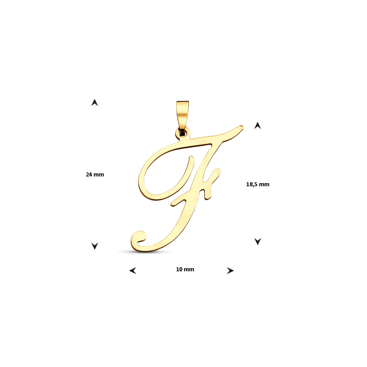 Hanger sierletter F 18,5 mm 14K geelgoud #Letter_F