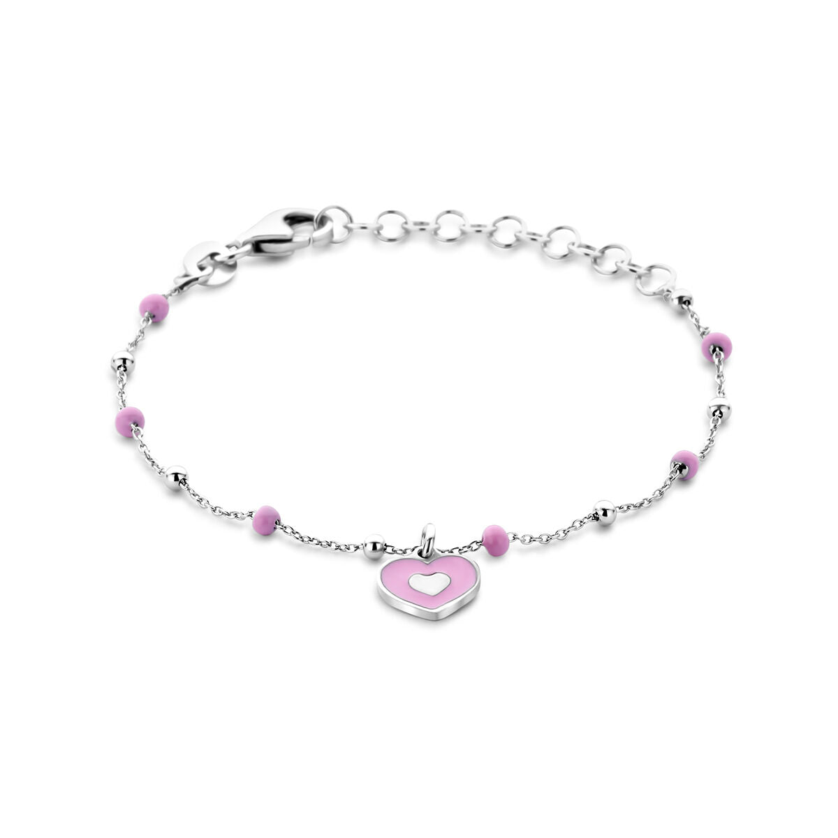 Fantasy Collection Armband emaille hartje 13 + 3 cm zilver