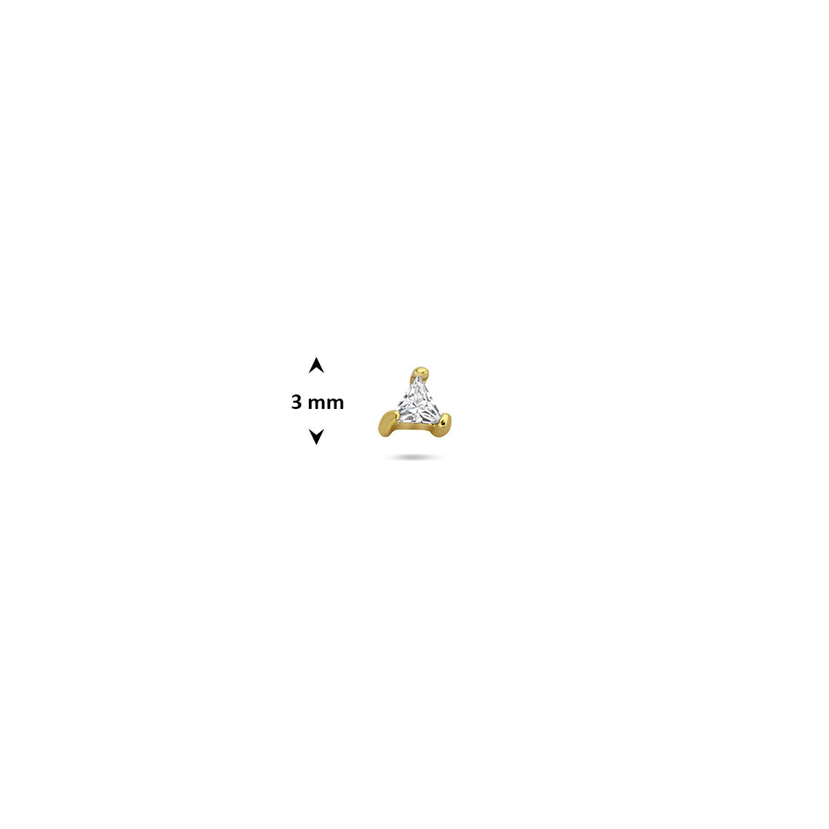 Fantasy Collection Flat back piercing driehoek zirkonia 3 mm 1 micron zilver verguld