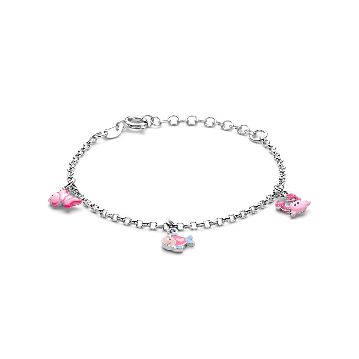 Fantasy Collection Armband hart en dieren emaille 13 + 2 cm zilver