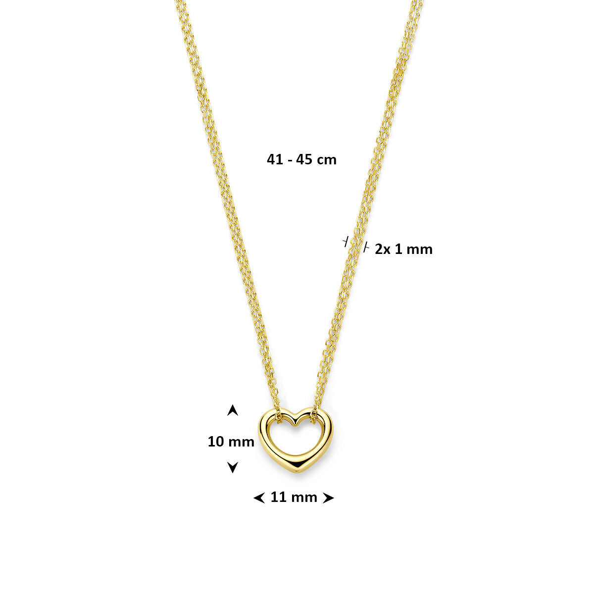 Collier hartje 9K geelgoud 41 - 45 cm