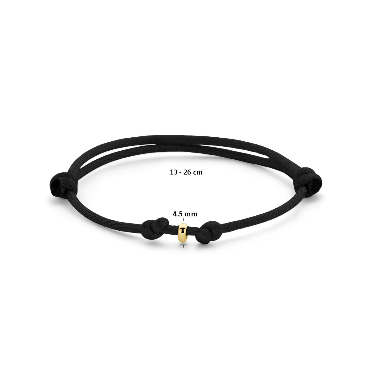Fantasy Collection Armband satijn zwart 13 - 26 cm 14K goud met rubber/nylon/leer