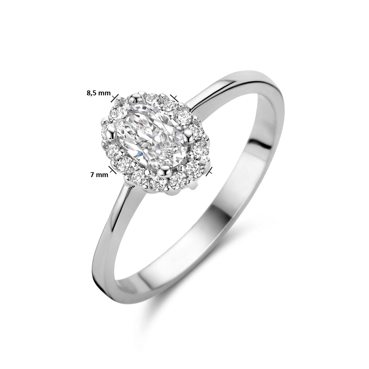 Ring zirkonia halo zilver gerhodineerd