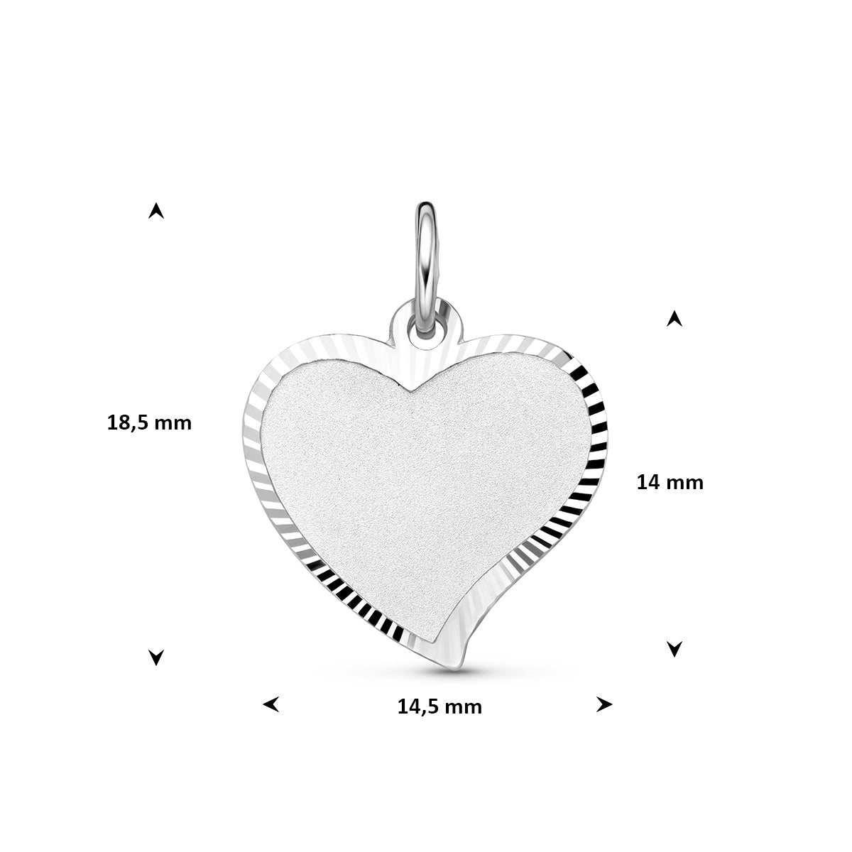 Graveerhanger hart poli/mat gediamanteerd zilver gerhodineerd 14 mm