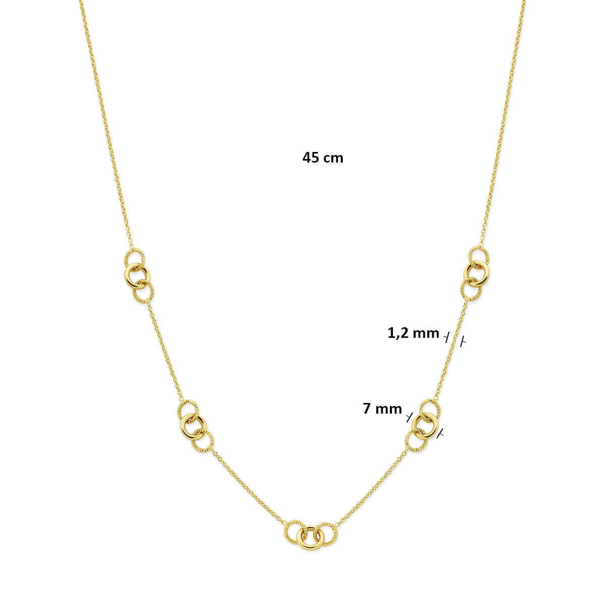 Fantasy Collection Collier rondjes gediamanteerd 45 cm 14K geelgoud