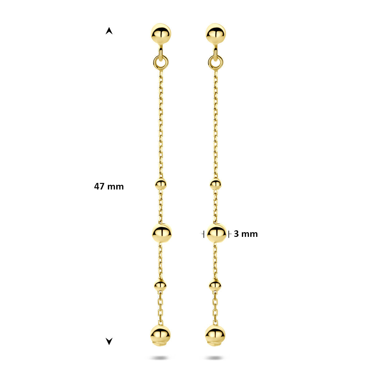 Oorhangers bolletjes 14K geelgoud 47 mm